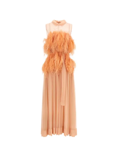 Alberta Ferretti feather-embellished silk maxi dress