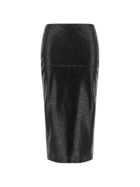 Nude croc-effect sheath midi skirt