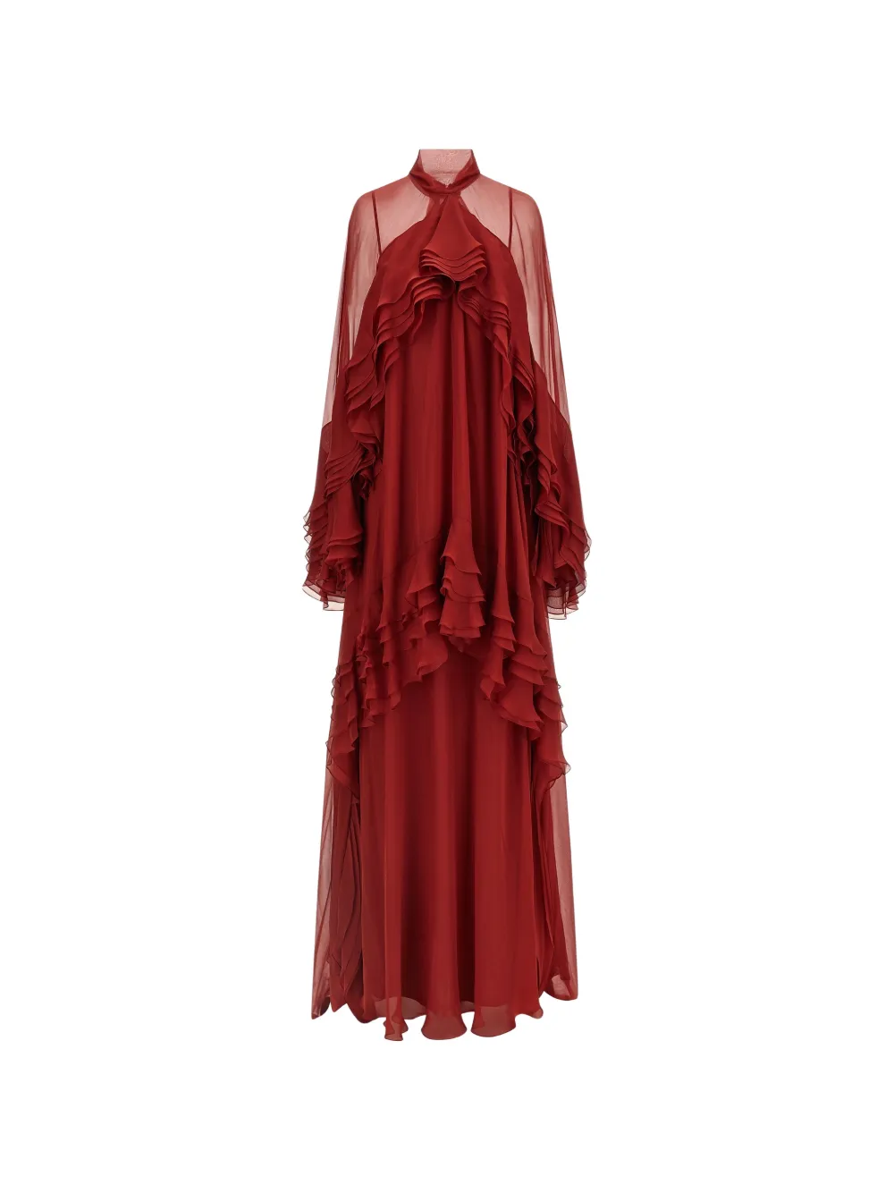 Alberta Ferretti ruffled silk-chiffon maxi dress - Rosso