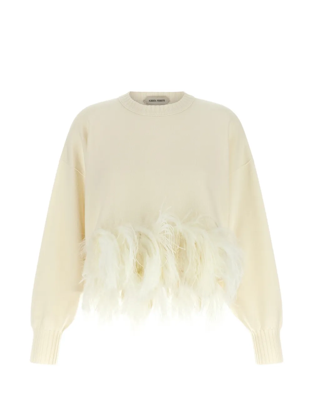 Alberta Ferretti feather-embellished cropped sweater - Neutrals