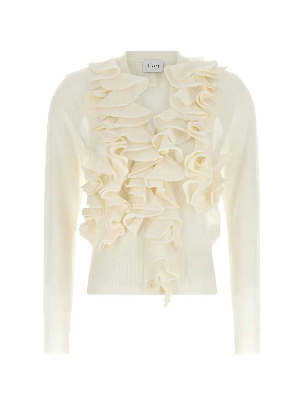 Nude ruffled fine-knit cardigan - White