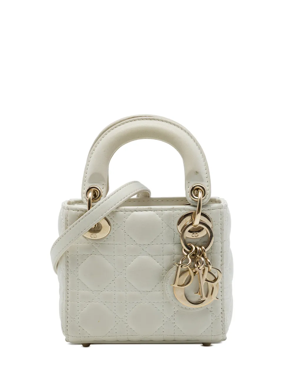 Christian Dior Pre-Owned 2022 micro Cannage Lady Dior Satchel-Tasche aus Lammleder - Weiß