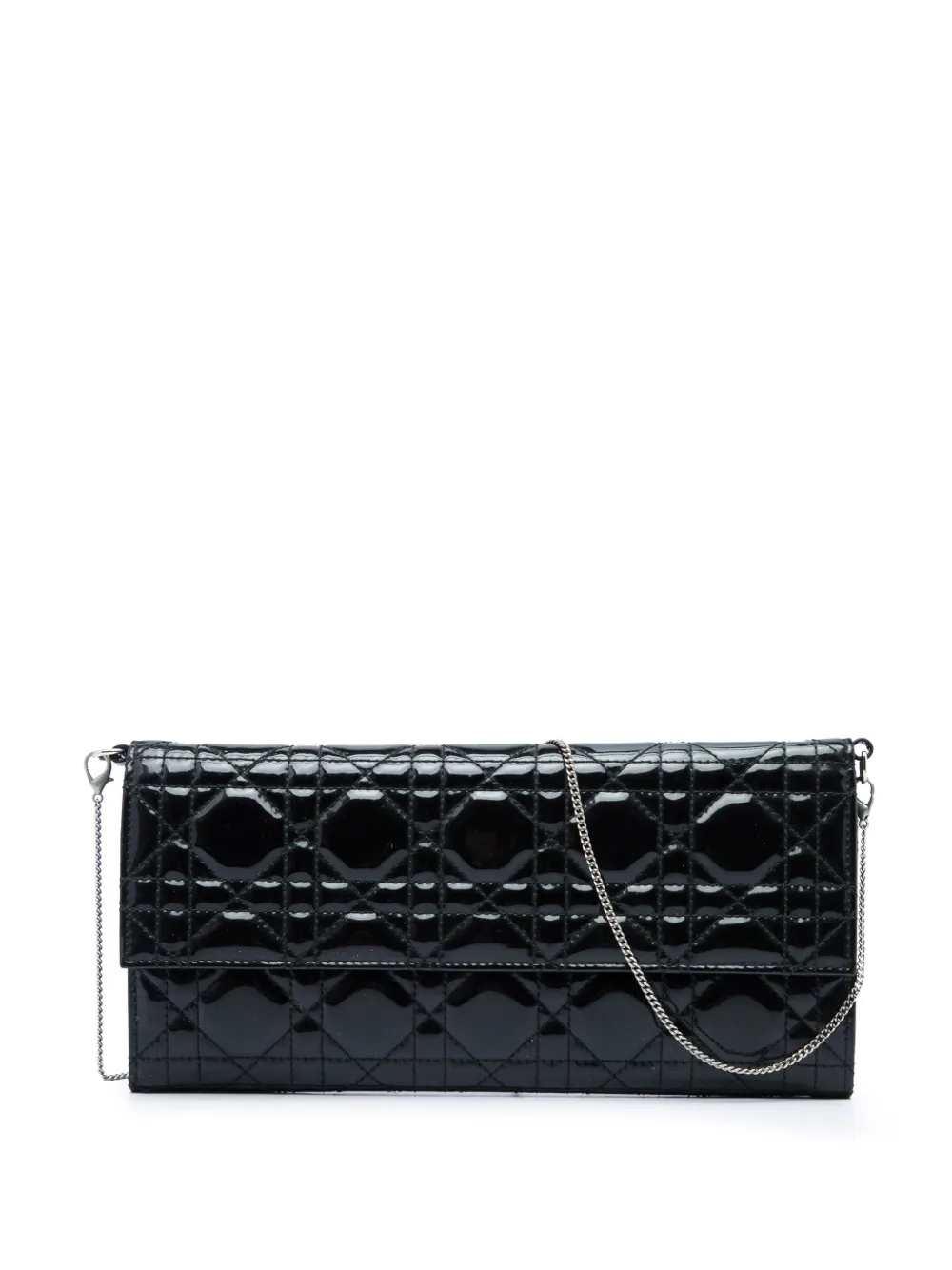 Christian Dior Pre-Owned pochette à bandoulière Cannage verni avec chaîne (2010) - Noir Christian Dior Pre-Owned pochette à bandoulière Cannage verni avec chaîne (2010) - Noir
