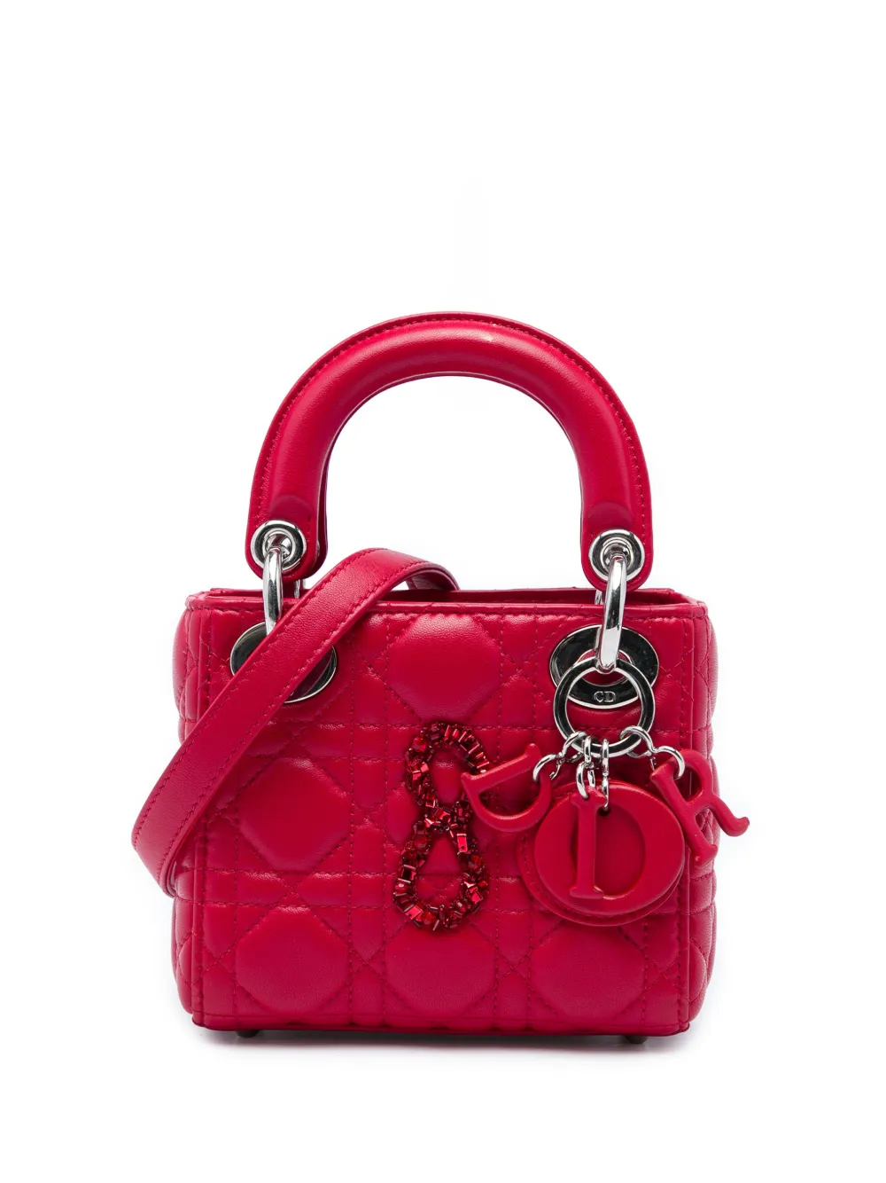 Christian Dior Pre-Owned 2017 mittelgroße Cannage Lady Dior Satchel-Tasche aus Lammleder mit 8 Kristallen - Rot