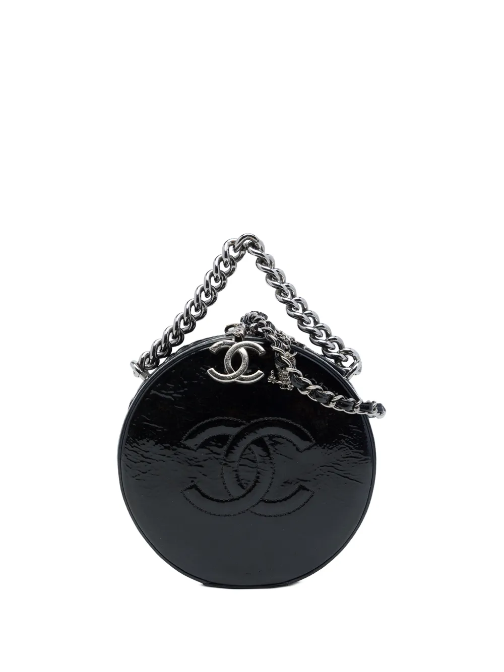 CHANEL Pre-Owned 2018-2019 Patent Leather Round As Earth Crossbody satchel - Nero