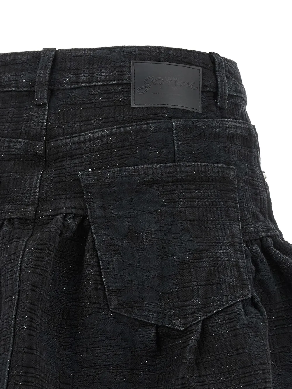 GANNI Lurex denim mini-rok met ruches Zwart