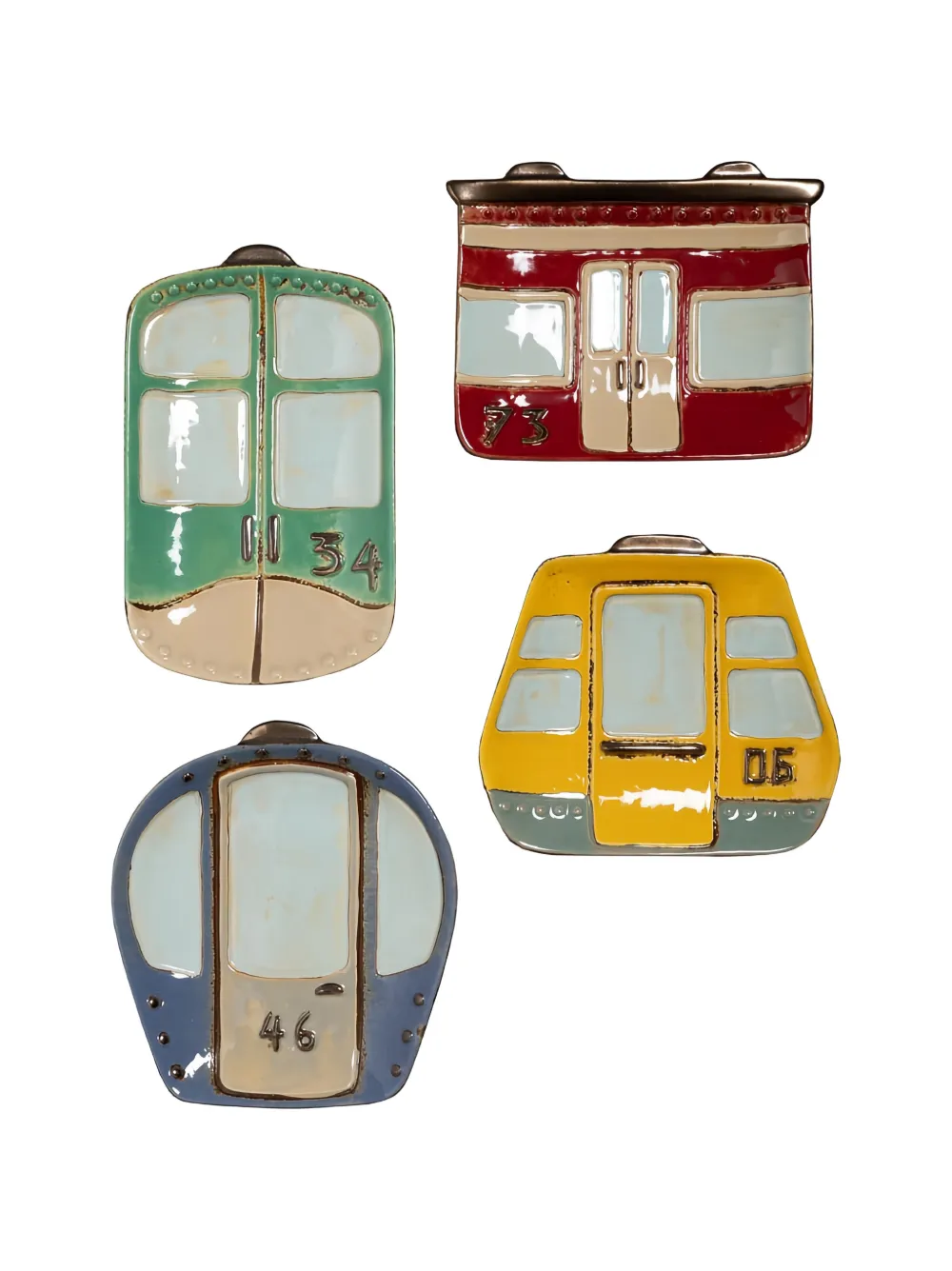 Chehoma ensemble de quatre assiettes décoratives à motif train - Bleu