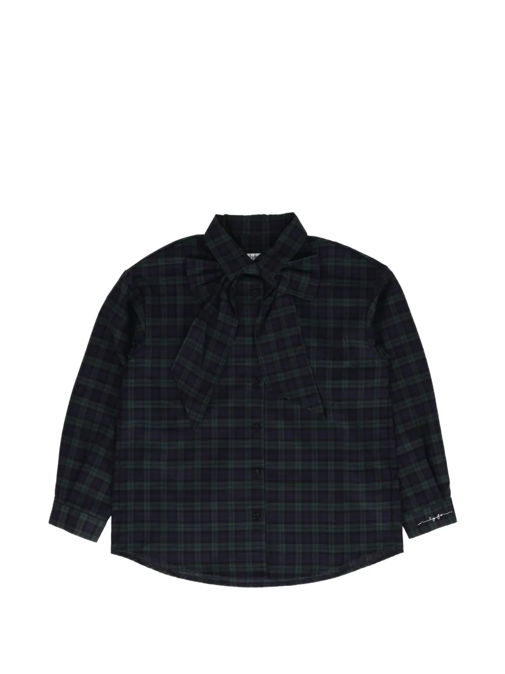 Il Gufo bow-detail checked shirt - Vert Il Gufo bow-detail checked shirt - Vert