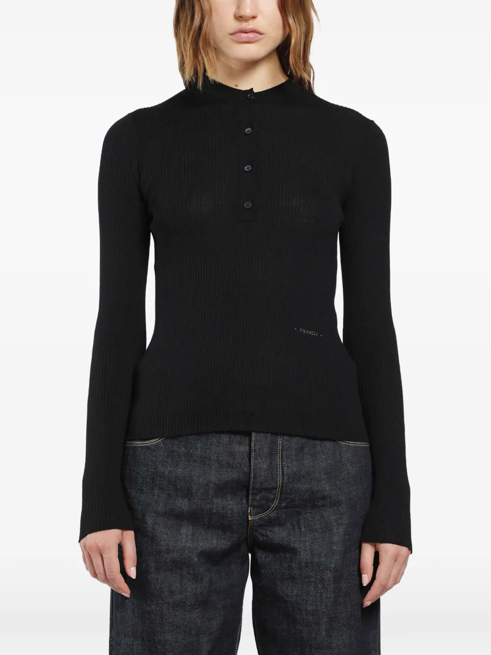 FENDI black wool ribbed sweater