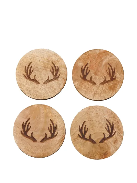 Chehoma antler-engraved wooden coasters (set of four)