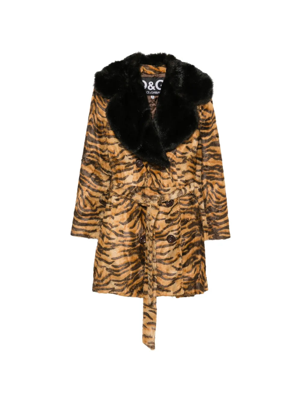 Dolce & Gabbana Pre-Owned 2000s tiger-print belted coat - Brown