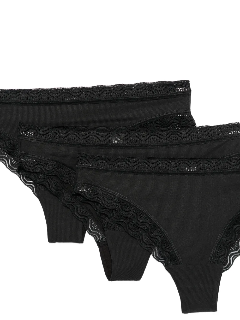 Marc O'Polo Drie geribbelde slips met kanten afwerking Zwart