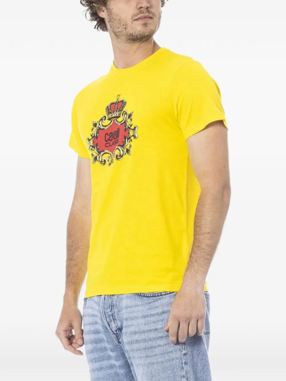 Cavalli Class T-shirt met wapenschildprint Geel