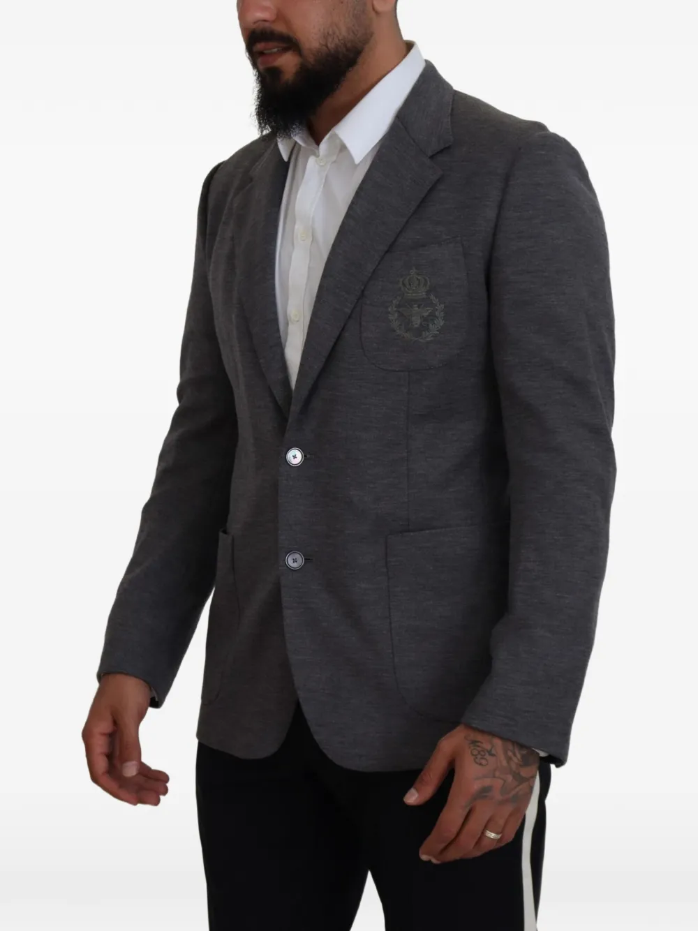 Dolce & Gabbana Wollen blazer met geborduurd logo Grijs