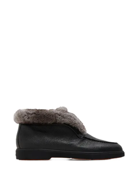 Santoni fur-trim pebbled-leather desert boots