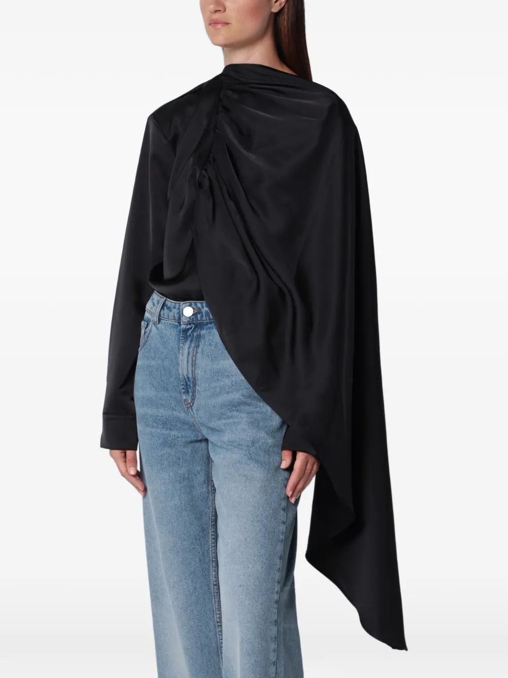 SOURCE UNKNOWN Koa draped long-sleeve blouse - Black