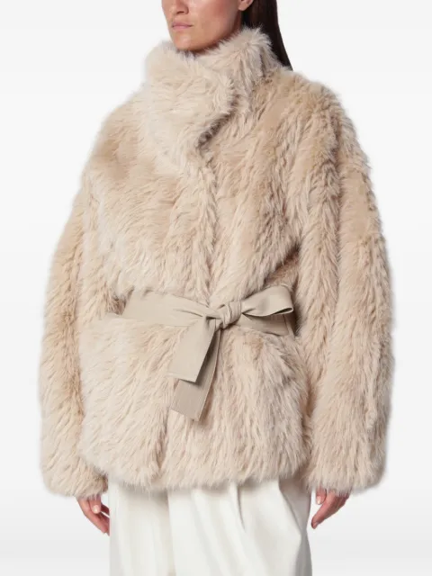 SOURCE UNKNOWN Ilaria belted faux-fur jacket