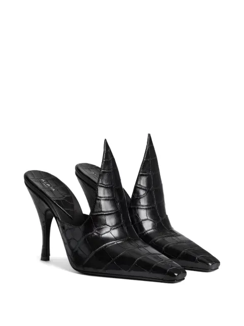 Alaïa croc-effect pointed-toe mules