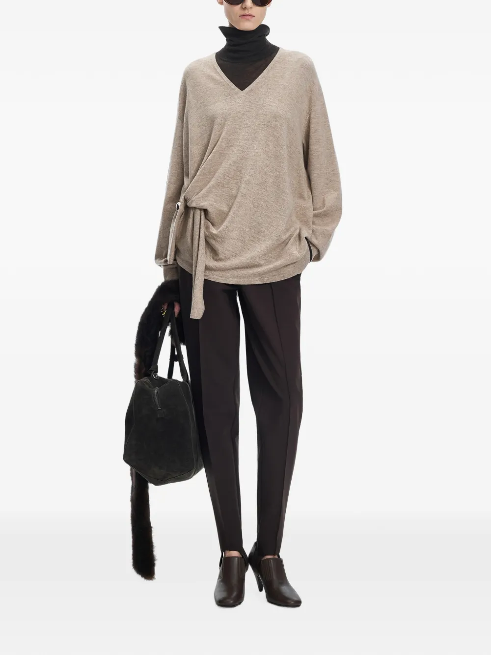 JNBY Trui met geknoopt detail en V-hals Beige