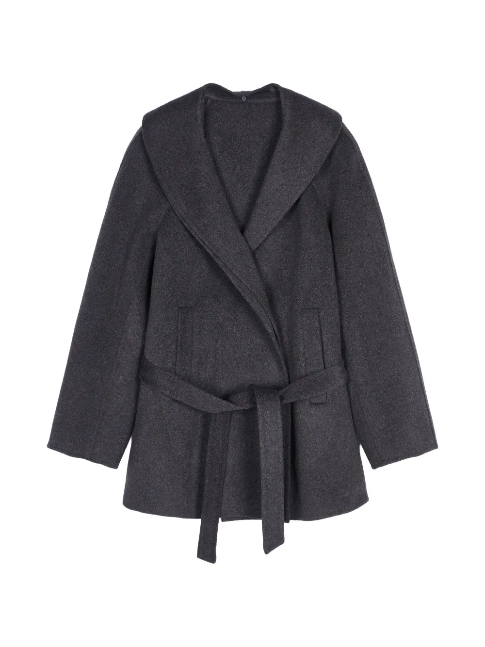 Jnby Belted Shawl-collar Coat In Gray