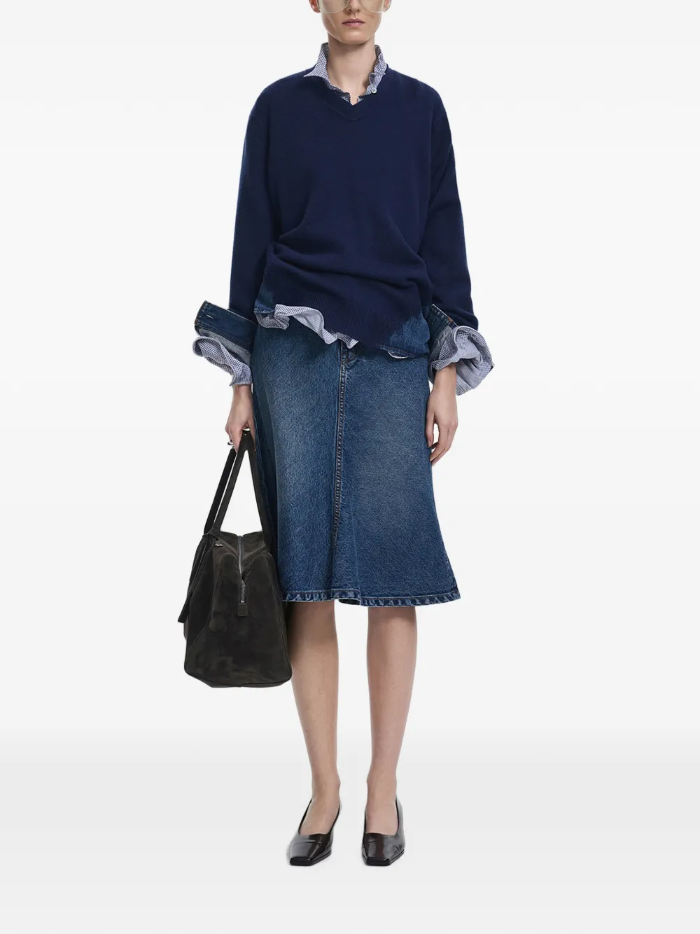 JNBY Trui met V-hals en patchwork Blauw