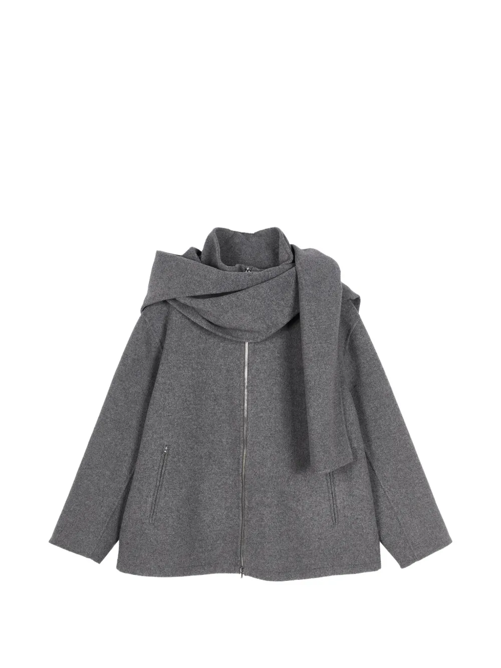 Jnby Hooded Scarf-detail Coat In Gray