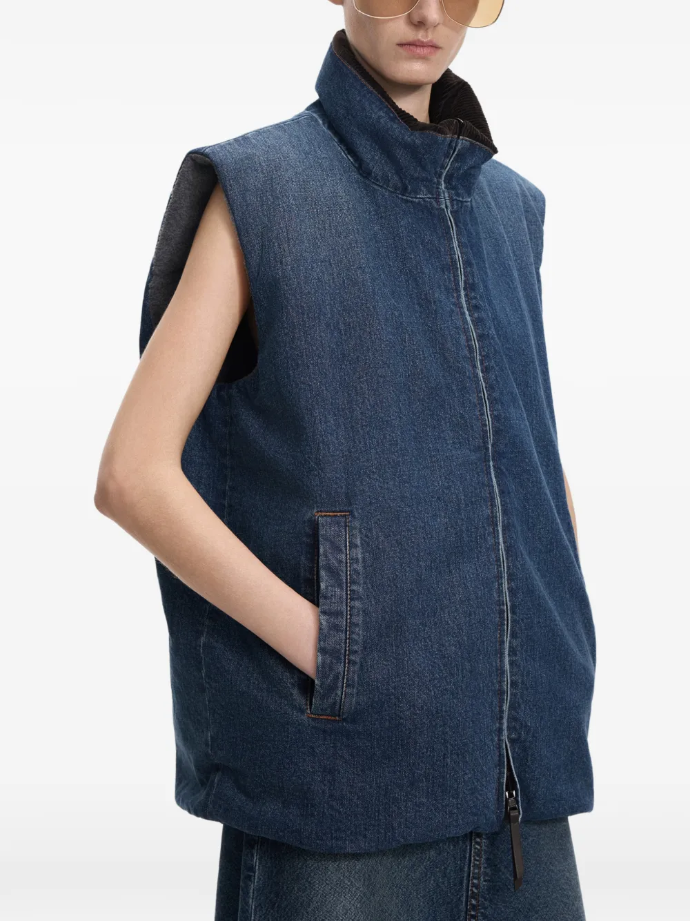 JNBY Gewatteerde denim bodywarmer met wassing Blauw