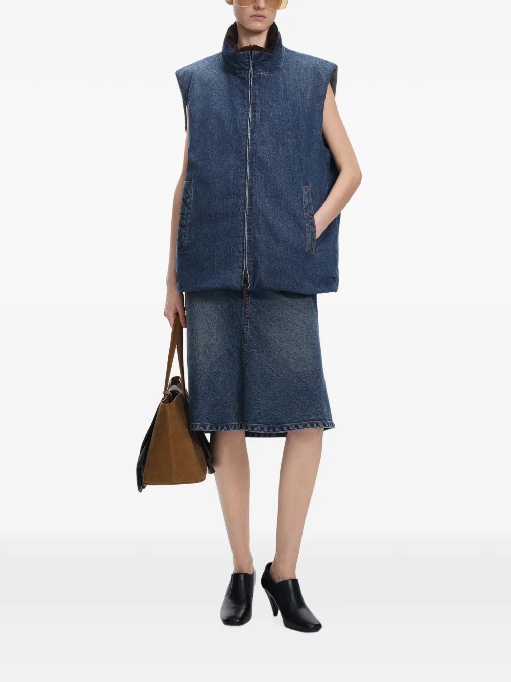 JNBY Gewatteerde denim bodywarmer met wassing Blauw