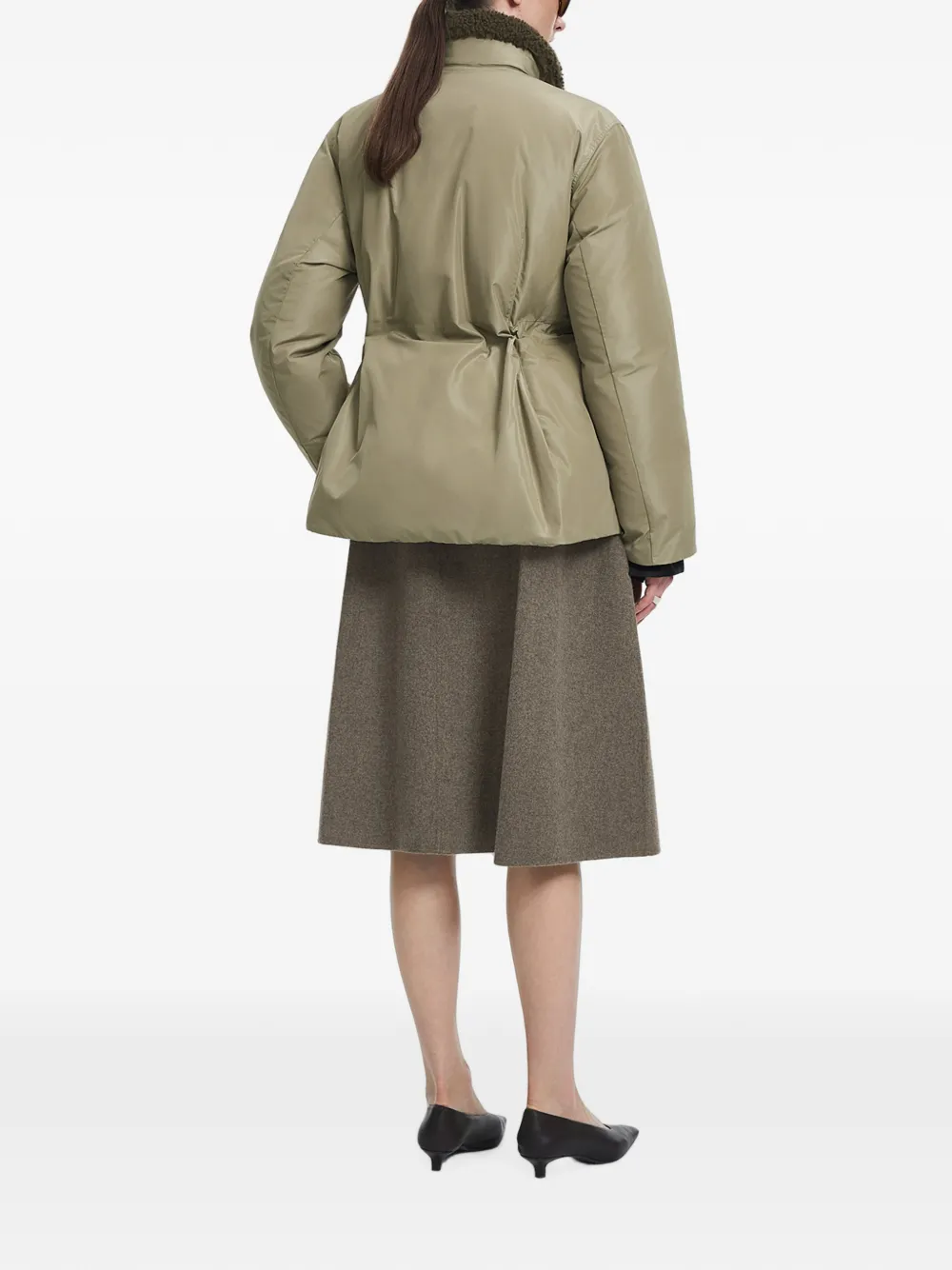 JNBY Donsjack met trekkoordtaille en fleece kraag Groen