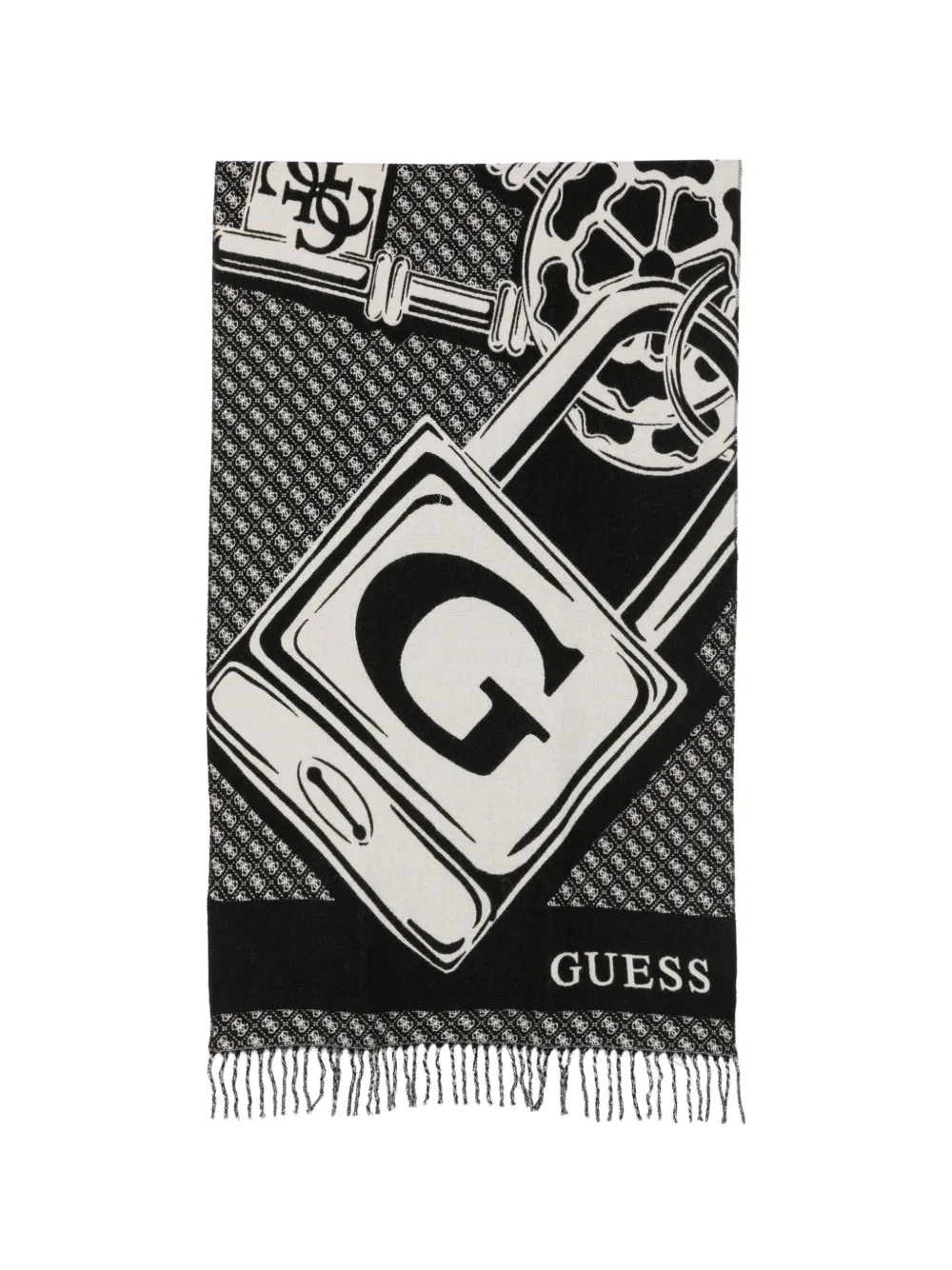 GUESS USA logo-print fringed scarf - Schwarz
