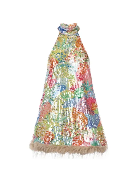 Celia B Solace sequin-embellished faux-fur-trim mini dress