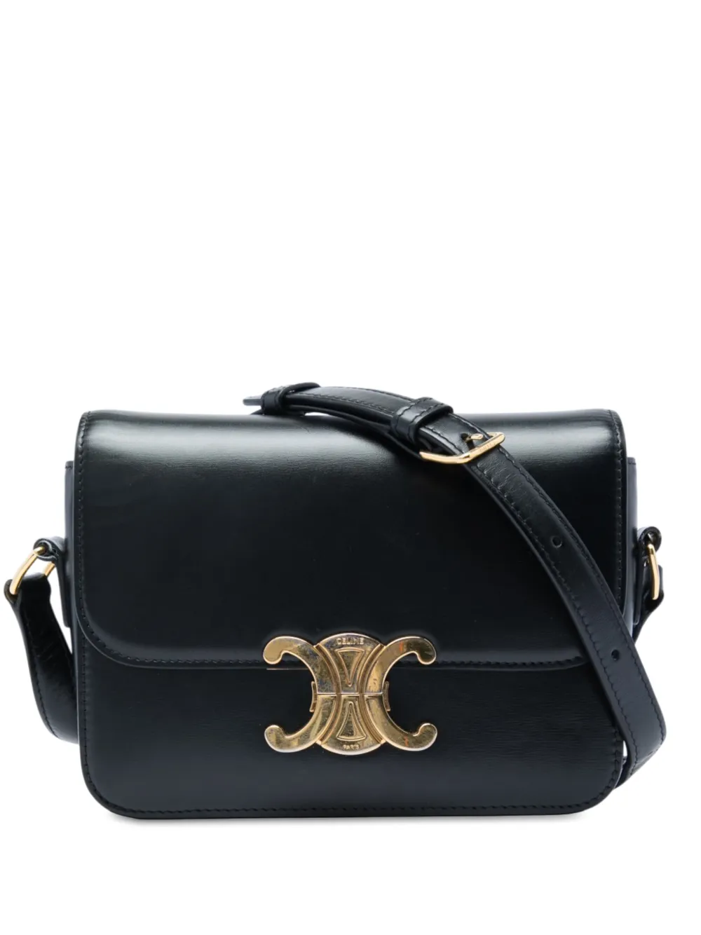Celine Pre-Owned 2019 Teen Shiny Calfskin Triomphe crossbody bag - Black