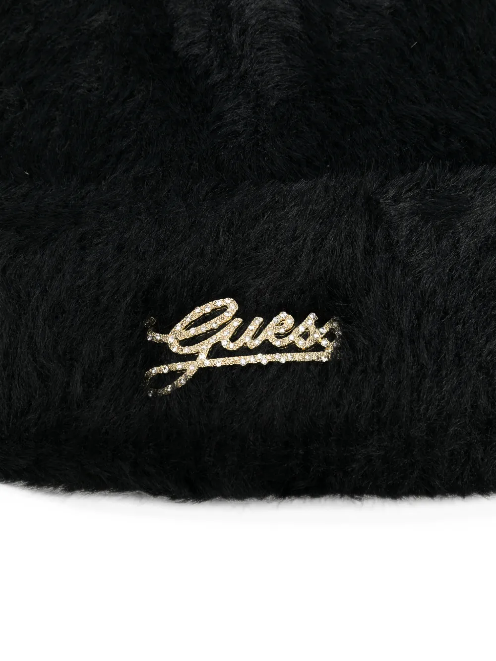 GUESS USA Muts van imitatiebont met logo-plakkaat Zwart
