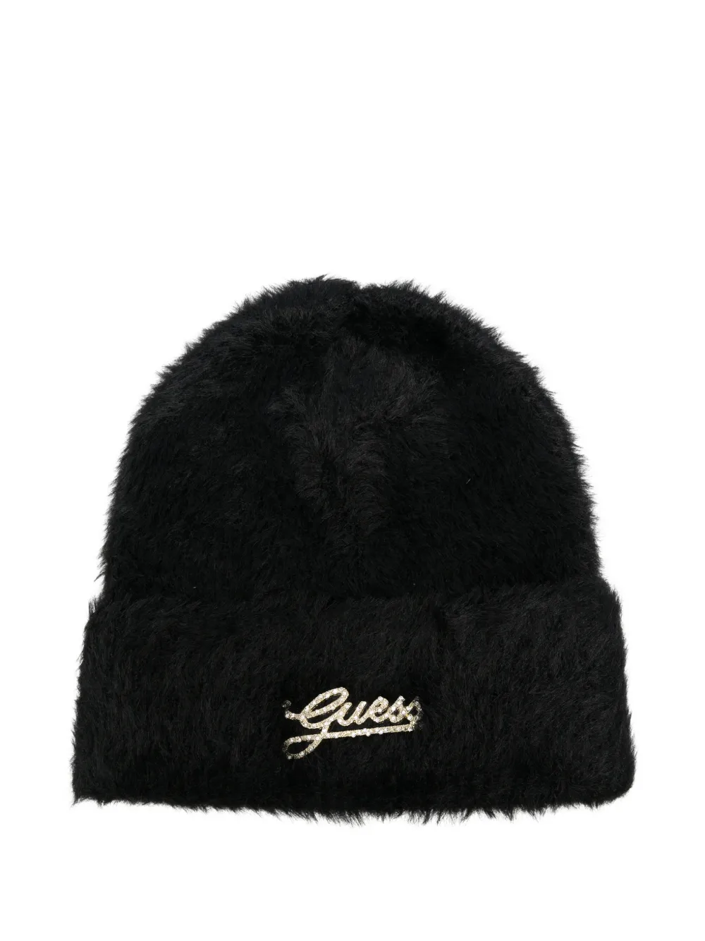GUESS USA logo-plaque faux-fur beanie hat - Schwarz