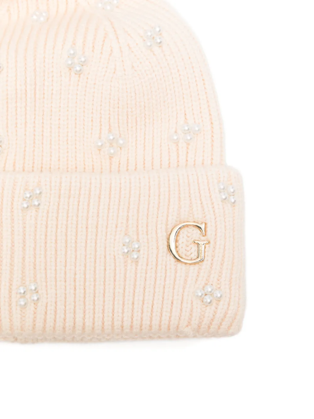 GUESS USA Muts met imitatieparel en pompon Beige