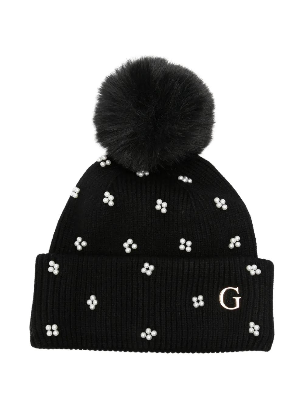 GUESS USA faux-pearl pom-pom beanie hat - Schwarz