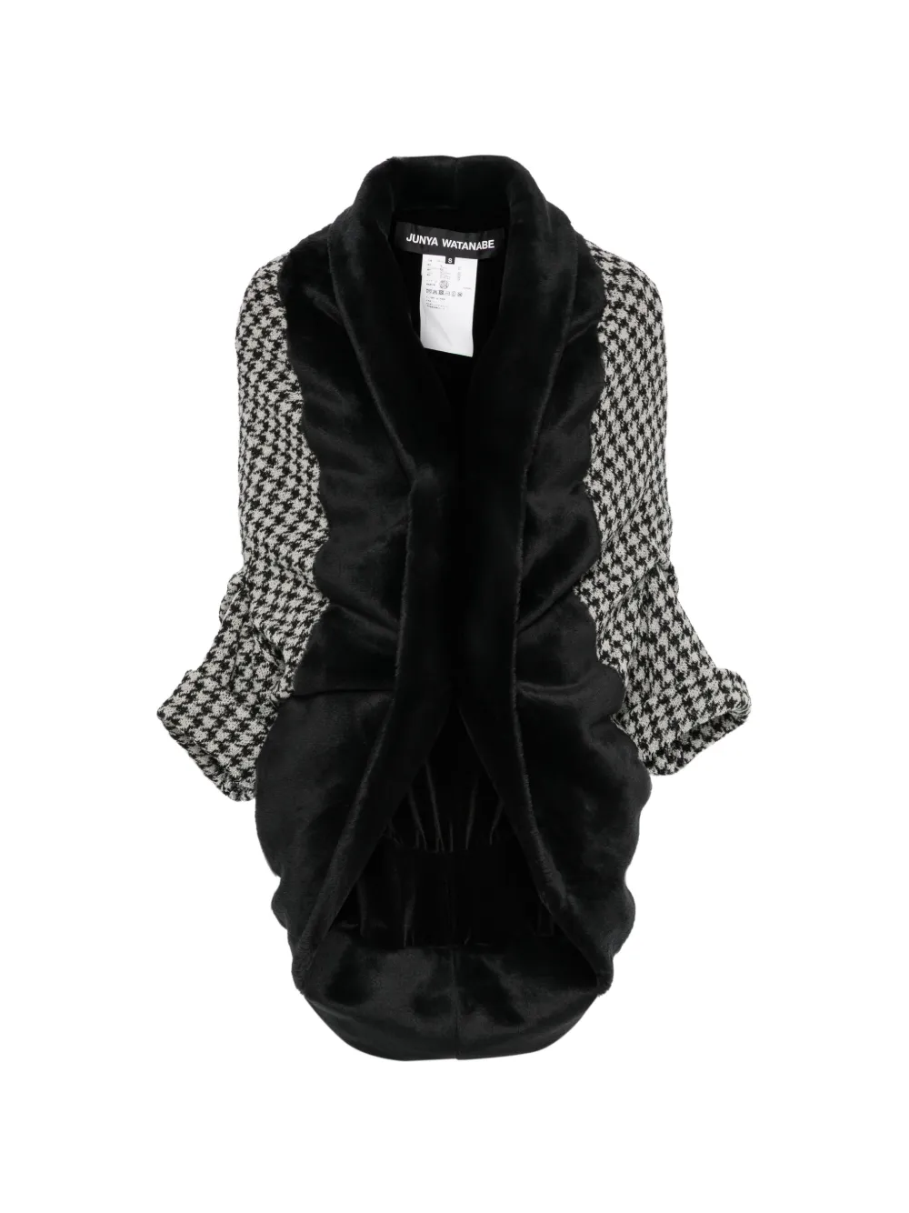 Junya Watanabe houndstooth faux-fur jacket Zwart