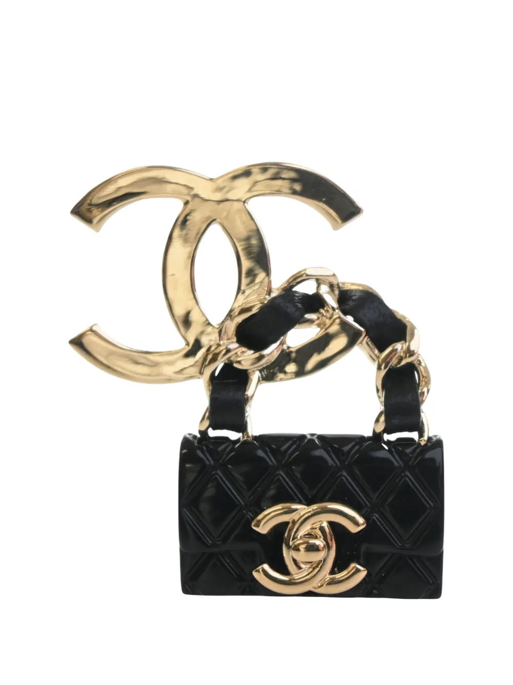 CHANEL Pre-Owned 2005 CC Gold Plated Quilted Enamel Flap Bag Brooch costume brooch - Oro