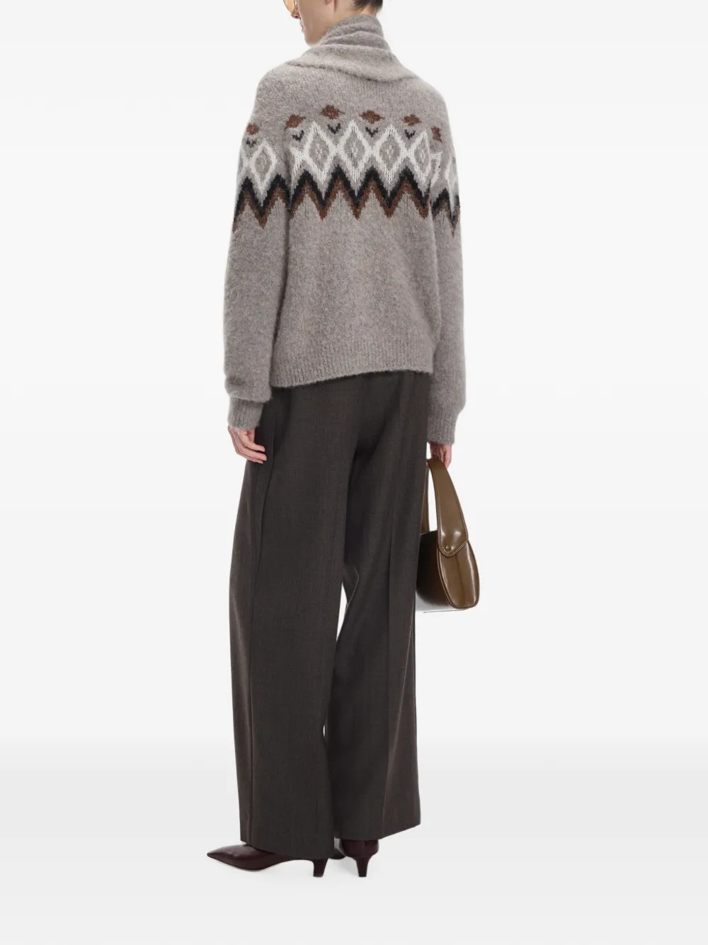 JNBY Geometrisch gebreid vest met sjaal-detail Grijs