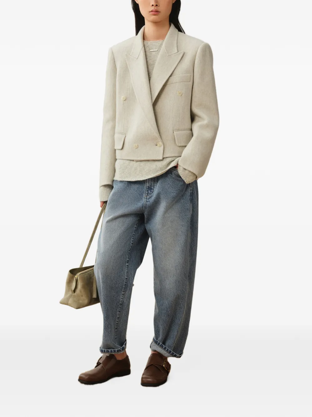 LESS Cropped jack met dubbele rij knopen Beige