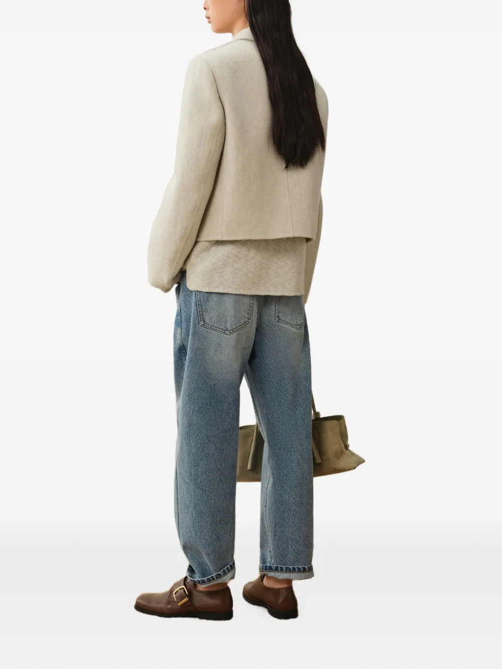 LESS Cropped jack met dubbele rij knopen Beige