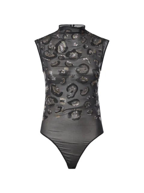 Genny leopard-pattern crystal-embellished bodysuit
