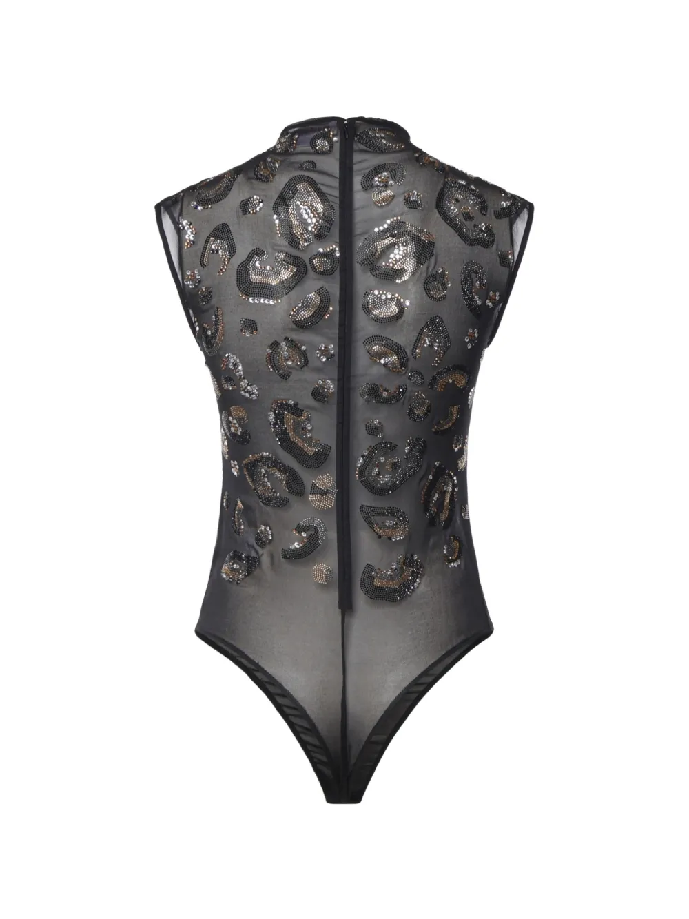 Genny leopard-pattern crystal-embellished bodysuit Zwart