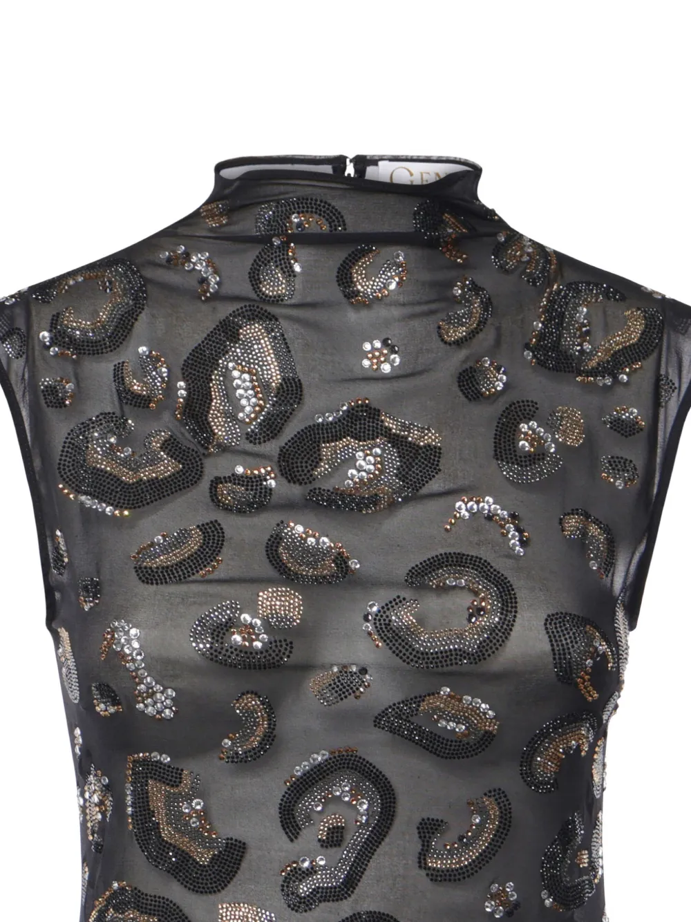 Genny leopard-pattern crystal-embellished bodysuit Zwart