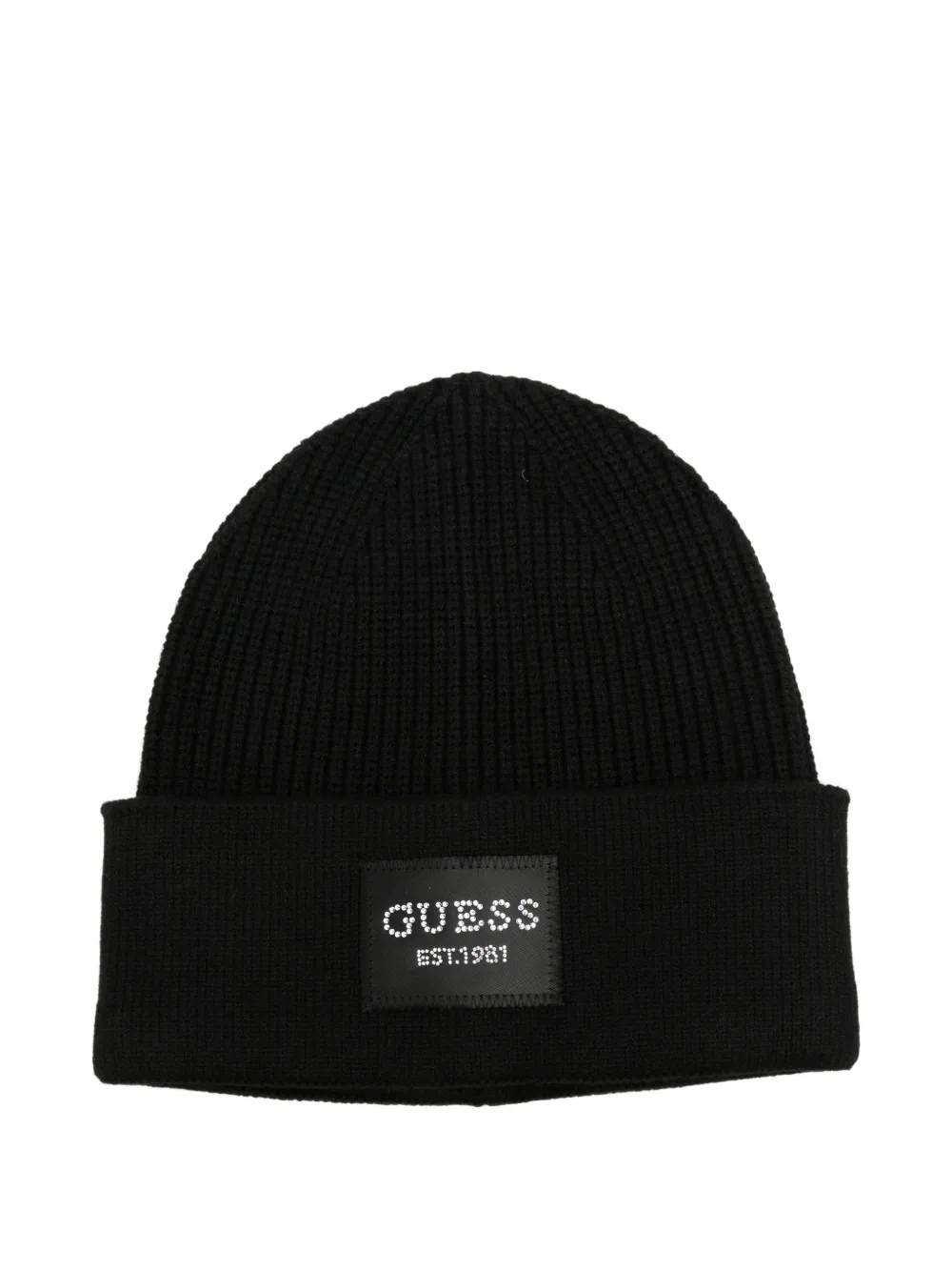 GUESS USA logo-patch ribbed-knit beanie hat - Nero