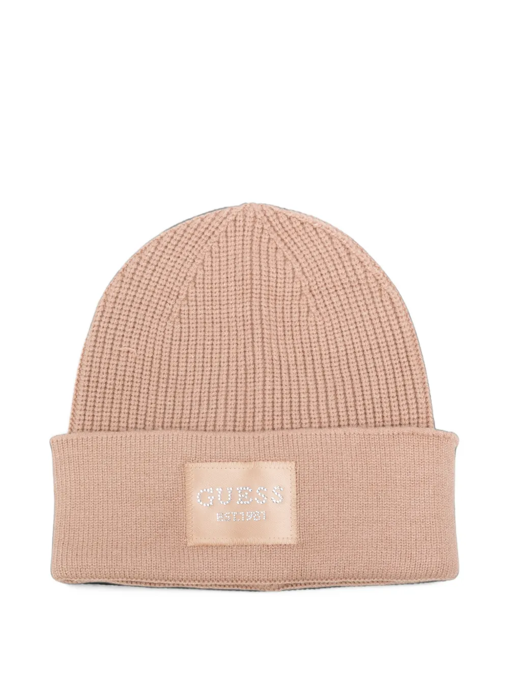 GUESS USA logo-patch ribbed beanie hat - Nude
