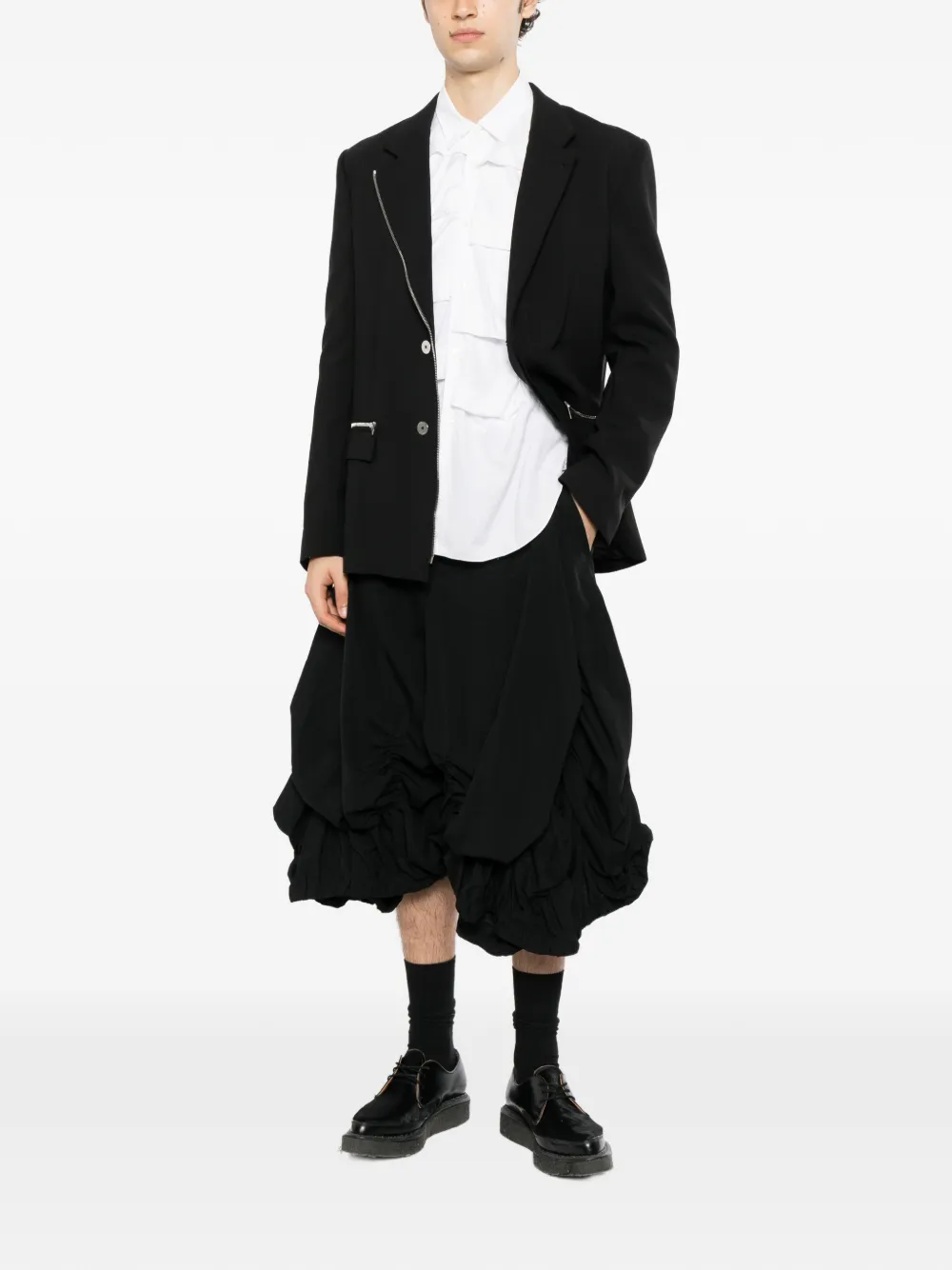 Comme des Garçons Homme Plus ruched tiered shorts Zwart
