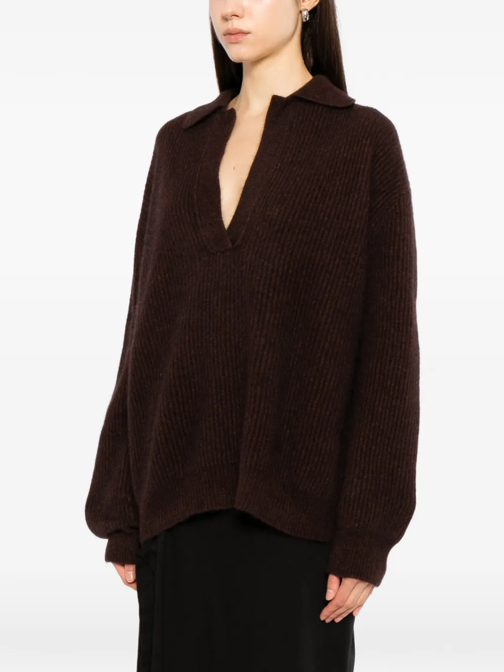 Uma Wang ribbed-knit polo-collar sweater Bruin