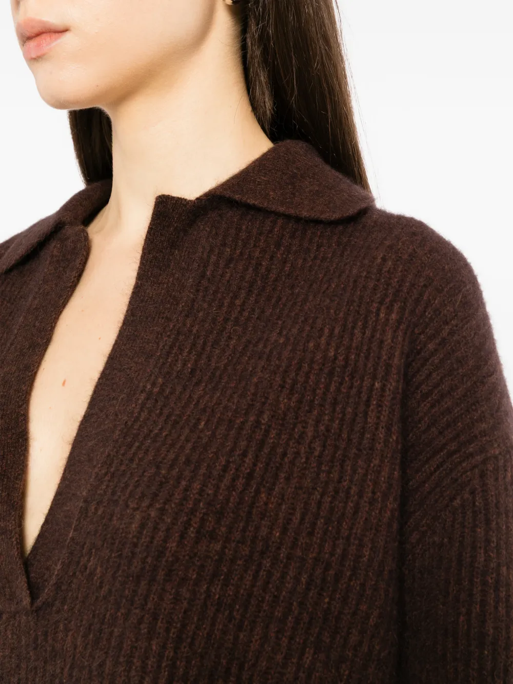 Uma Wang ribbed-knit polo-collar sweater Bruin