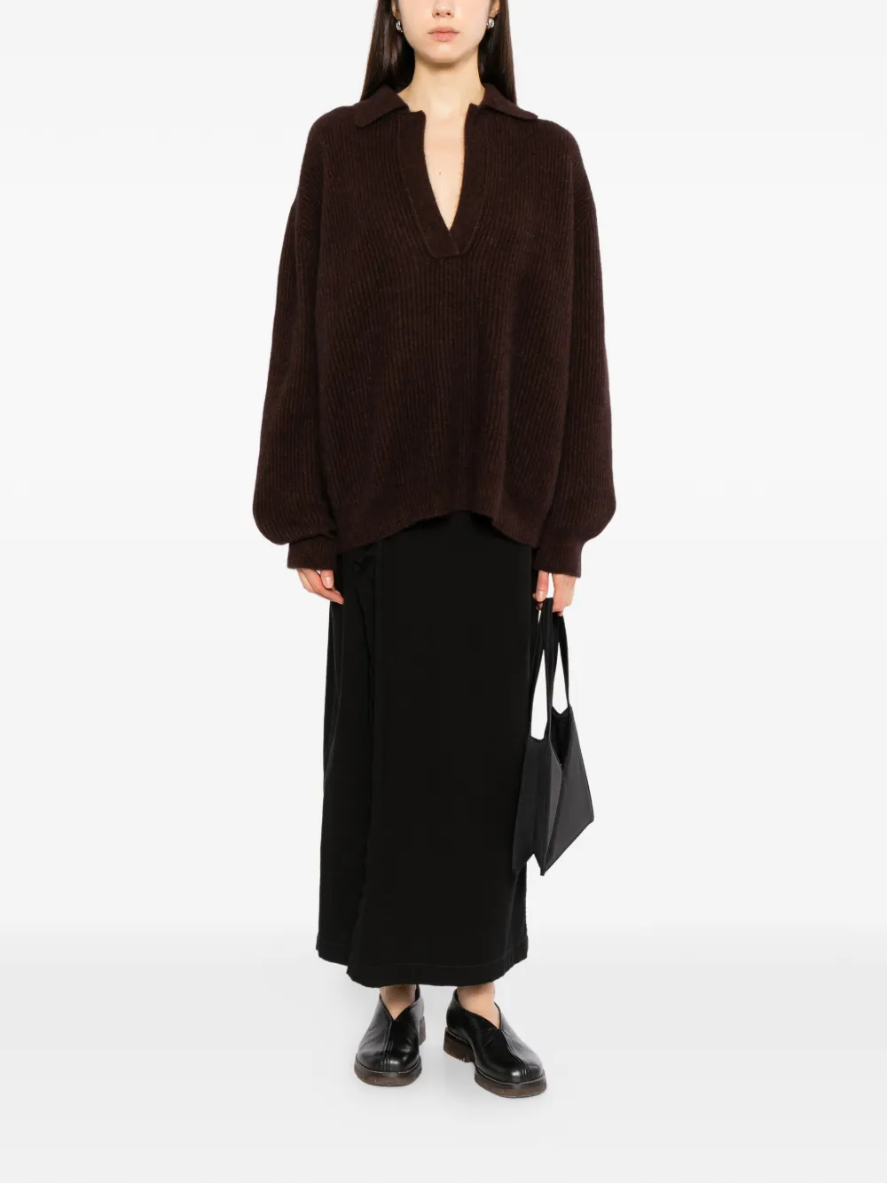 Uma Wang ribbed-knit polo-collar sweater Bruin